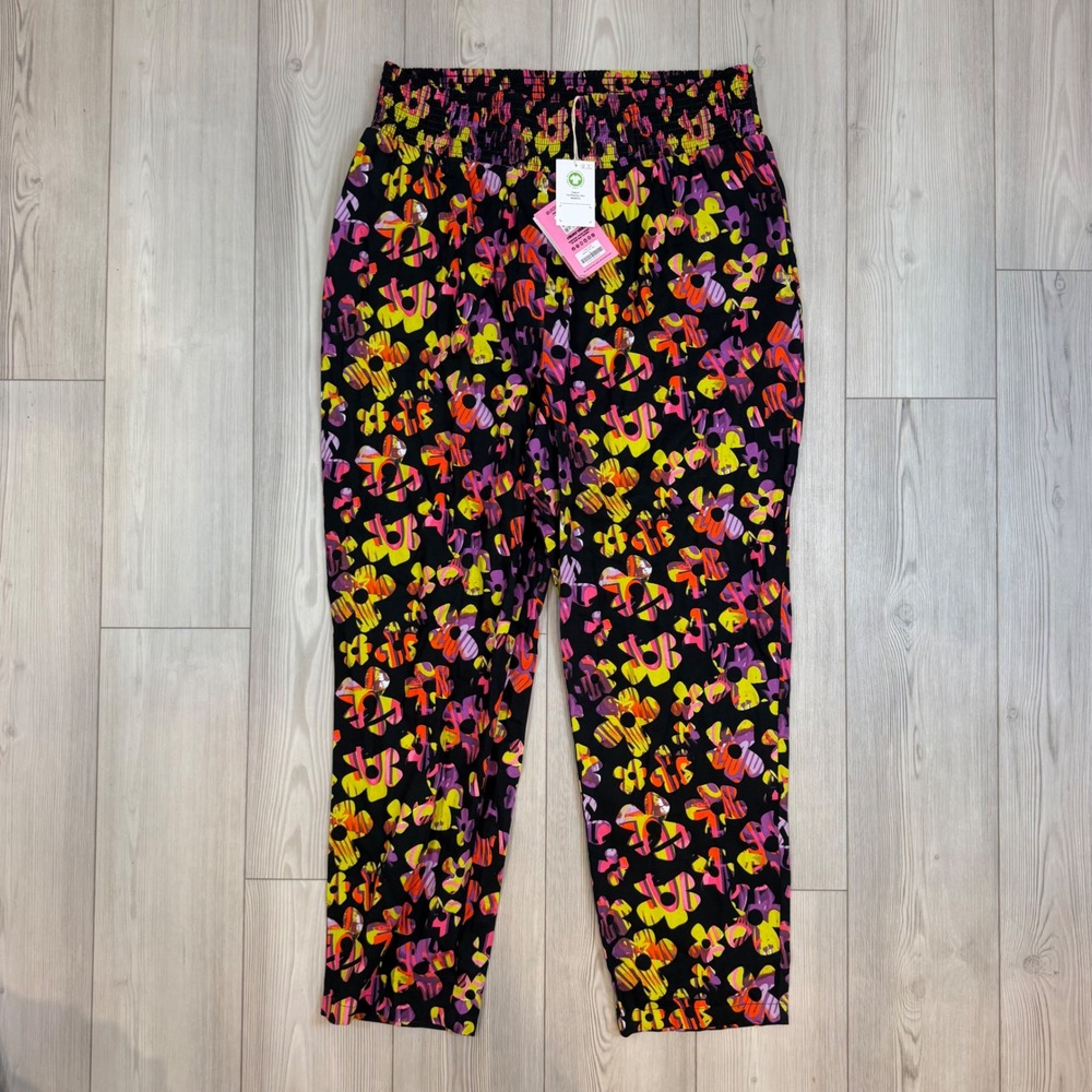 Lucy & Yak Alexa Organic Cotton Trousers Floral Print Smocked Waist XL Long NWT